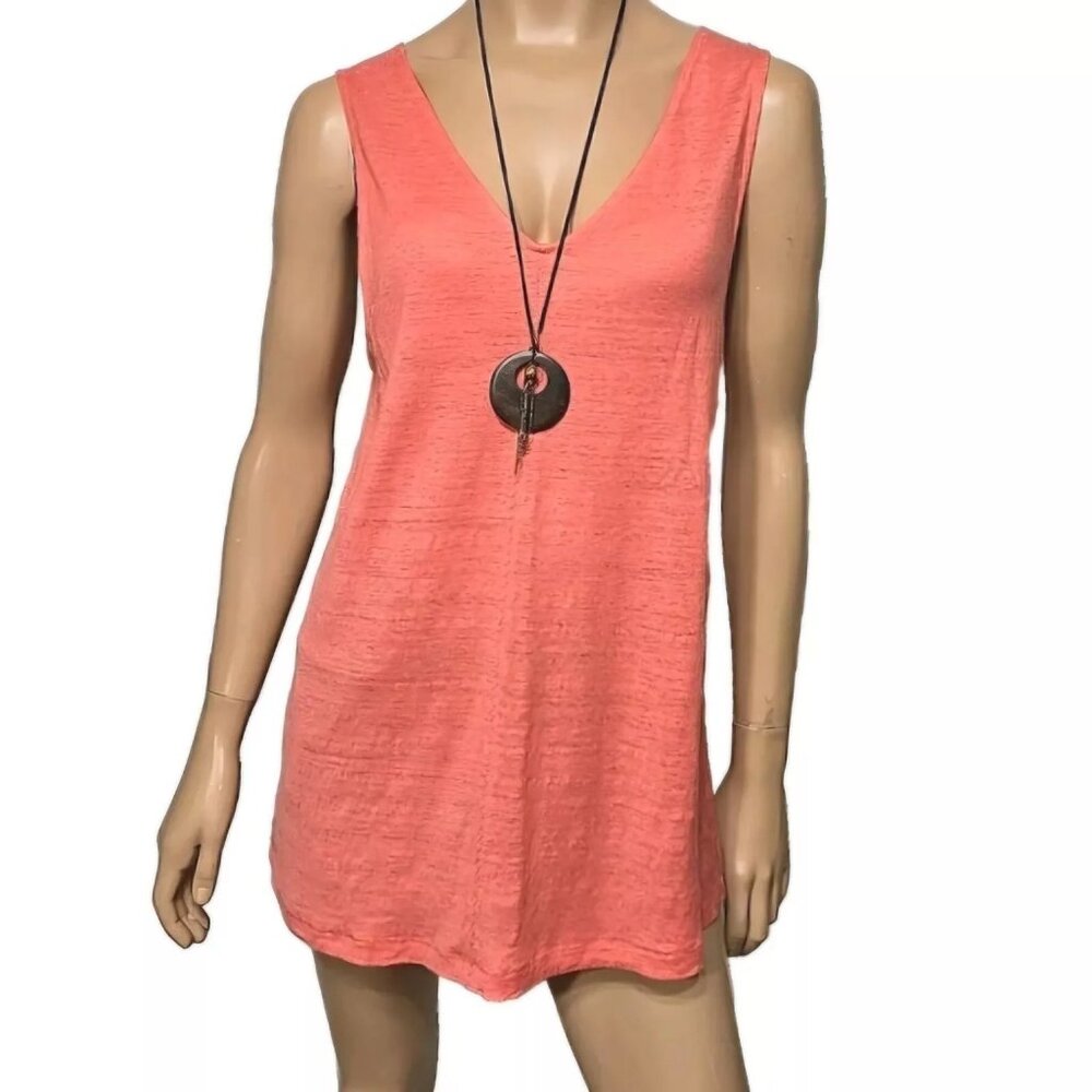 Sundance Catalog Linen Mabel Tank Sz L  Coral Pink